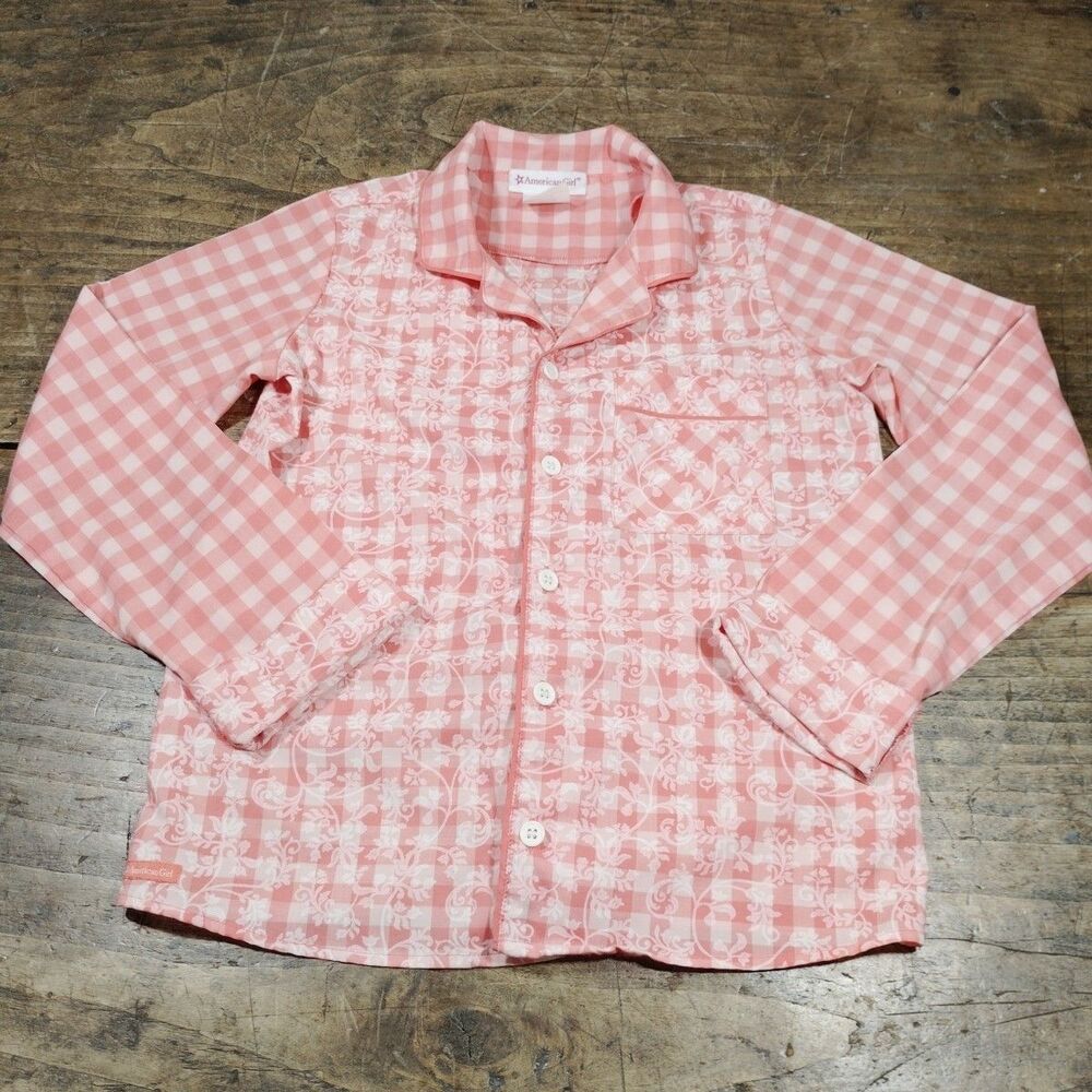 American Girl Pajama Top Sz Medium 10/12 Tenney Graham Gingham Salmon Shirt